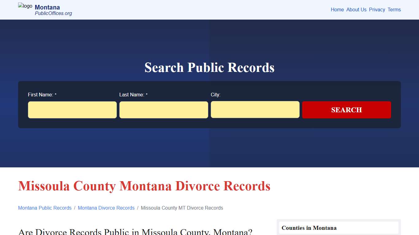 Missoula County, MT Divorce Records Search – PublicOffices.org
